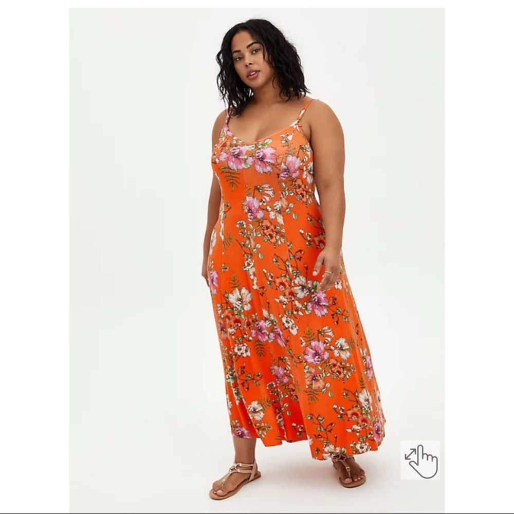 TORRID ORANGE FLORAL SUPER SOFT TRAPEZE MAXI DRESS